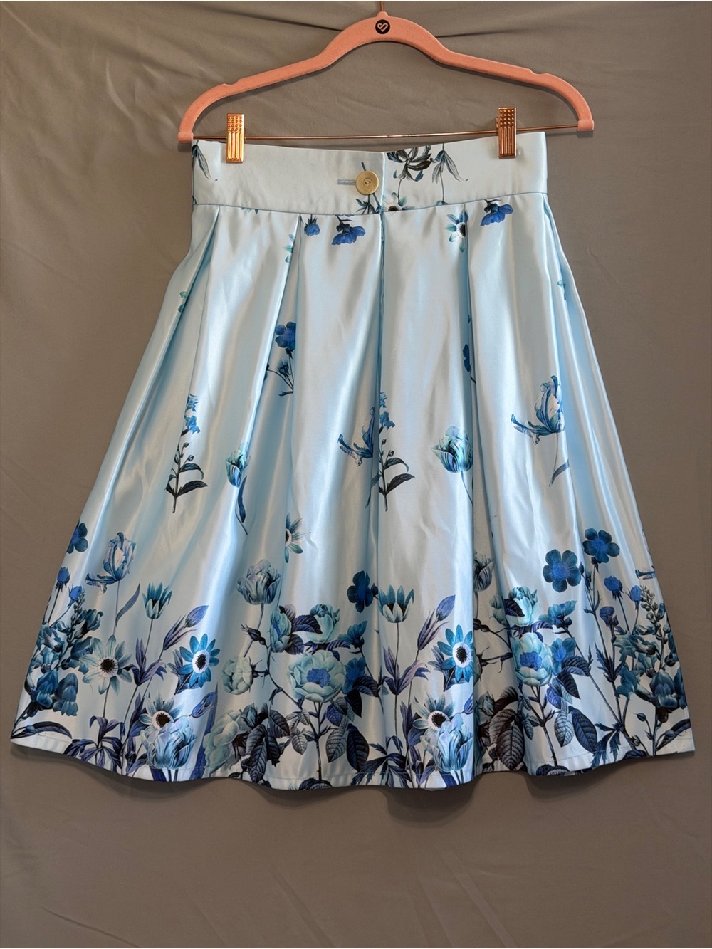 Glare Womens A-line Floral Pin Up Skirt Size M Blue Pleated Church Swing Dance - Picture 3 of 4